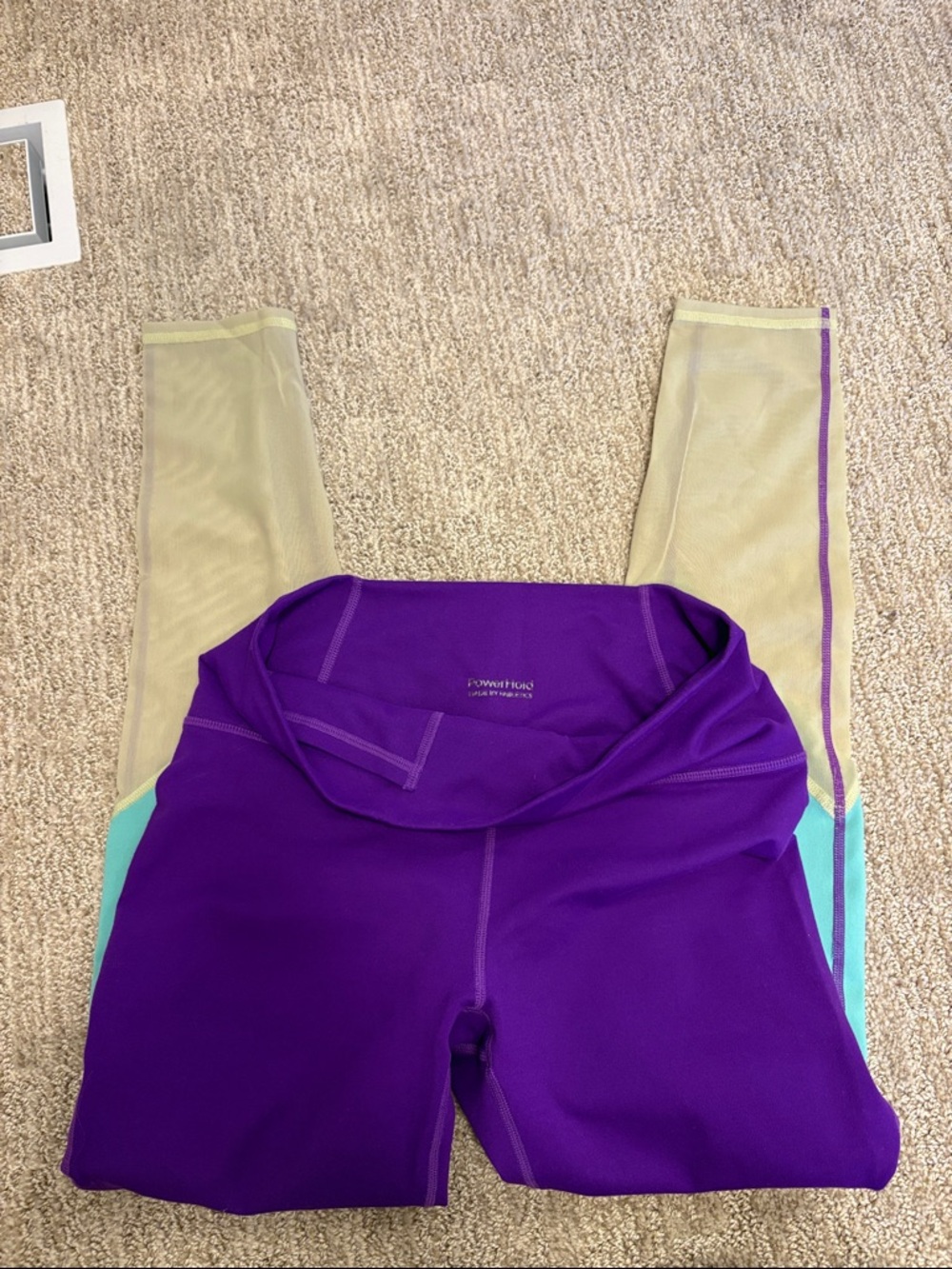 Fabletics Purple Leggings with yellow & Aqua Panels